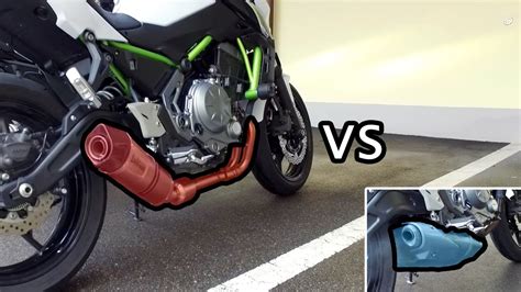 Kawasaki Z650 Exhaust Comparison: LeoVince LV One Evo / Stock.